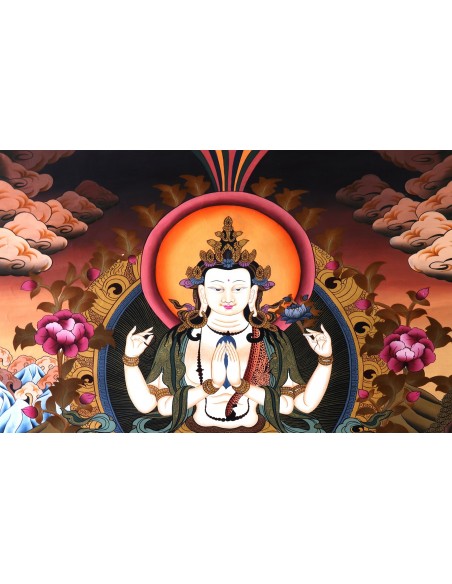 Rig sum Gonpa Thangka Traditional Tibetan Buddhist 36x26" Painting, Rig Sum Gonpa Jampeyang(Manjushree), Chenresig(Avalokiteshva