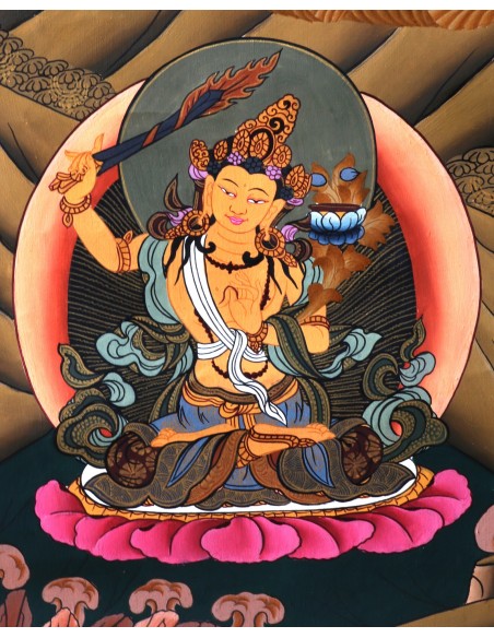 Rig sum Gonpa Thangka Traditional Tibetan Buddhist 36x26" Painting, Rig Sum Gonpa Jampeyang(Manjushree), Chenresig(Avalokiteshva