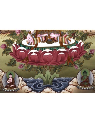 17"x13.5" White Tara With 4 Buddhas (Head) Thangka Painting