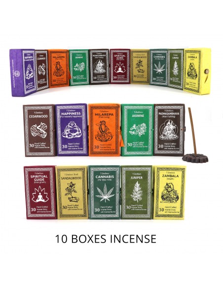 Tibetan Natural Herbs 10 Boxes Incense, Tibetan Happiness (For heavenly growth) ,Tibetan Cedarwood, Tibetan Milarepa incense