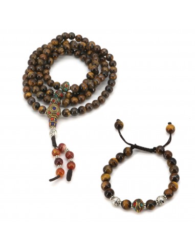 Tiger eye Japa mala and heart chakra bracelet beads, 108 beads, 22beads, Gemini's astrological gemstone, love and compassion,