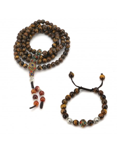 Tiger eye Japa mala and heart chakra bracelet beads, 108 beads, 22beads, Gemini's astrological gemstone, love and compassion,