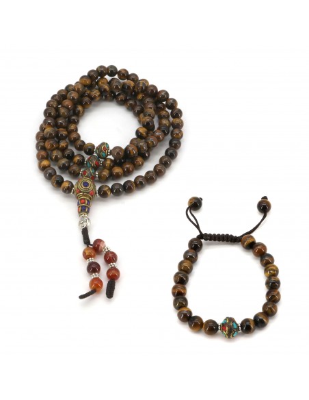 Tiger eye Japa mala and heart chakra bracelet beads, 108 beads, 22beads, Gemini's astrological gemstone, love and compassion,